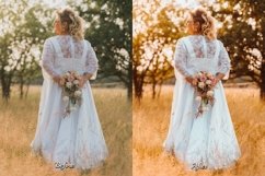 Before and after using Golden Wedding Presets on the outdoor bride and groom photo - Golden Wedding Presets transform outdoor bride and groom photo - Golden Wedding Presets add an aesthetic Instagram vibe to the outdoor bride and groom photo.