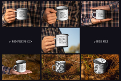 7 Mockups of Enamel Metal Mug in the Hand Man On The Outdoor Product Image 6