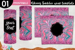 Pink and teal marble 20 oz Skinny Tumbler wrap sublimation Product Image 3