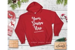 Christmas Red Hoodie Mockup, Winter Holiday Flat Lay Product Image 1