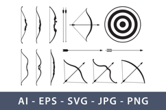 Collection of Archery Illustrations Bows, Arrows, and Target Product Image 1