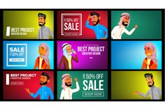 Arab Man, Woman Banner Set Vector. Arab Business Man, Woman. Product Image 1