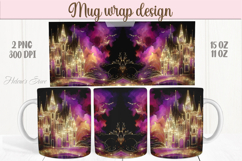 Cute purple Halloween house patterns iridescent mug wrap png Product Image 1
