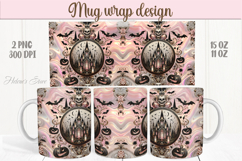Cute pink Halloween house patterns iridescent mug wrap png Product Image 1