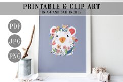 Woodland Bear Wall Art, Floral Forest Friend Clip Art, PDF Product Image 2