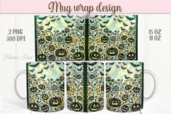 Cute green Halloween black bat pumpkin patterns mug wrap png Product Image 1