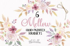 Watercolor Mellow Clipart Bouquets Flowers Summer Pastel Florals  Product Image 1