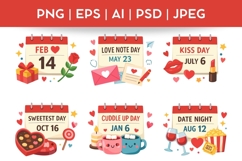 Valentine's Day Calendar Bundle|Vector &amp; PNG Illustration Product Image 1
