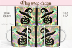 Cute green Halloween black bat pumpkin patterns mug wrap png Product Image 1