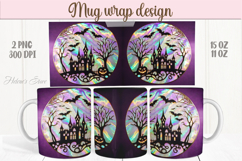 Cute purple Halloween house patterns iridescent mug wrap png Product Image 1