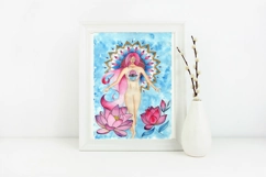 girl and lotuses, mandala, goddess of love,Digital print Product Image 2