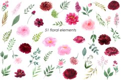 Burgundy and blush-Watercolor floral clipart-Floral elements Product Image 3