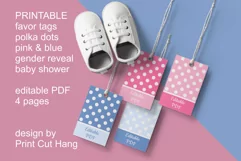 Gender Reveal Baby Shower Favor Tags Set of 4 Editable PDF Product Image 1