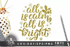 All Is Calm All Is Bright SVG | Christmas Round Sign SVG Product Image 1