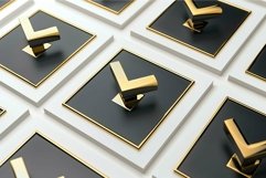 Golden check mark symbols repeating on black square plates 3 Product Image 1
