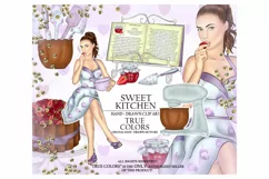 Sweet Kitchen Clip Art Girl Cooking Fashion Illustration Pla Product Image 1