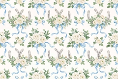seamless pattern, wedding horseshoe, white roses lucky charm Product Image 1