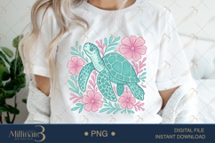 Boho Floral Sea Turtle Watercolor PNG | Ocean Animal Clipart Product Image 2