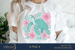 Boho Floral Sea Turtle Watercolor PNG | Ocean Animal Clipart Product Image 2