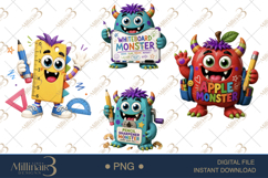 Halloween School Supply Monsters PNG Bundle, 4 Cute Pencil Product Image 1