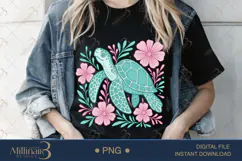 Boho Floral Sea Turtle Watercolor PNG | Ocean Animal Clipart Product Image 1