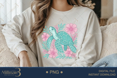 Boho Floral Sea Turtle Watercolor PNG | Ocean Animal Clipart Product Image 3