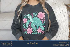 Boho Floral Sea Turtle Watercolor PNG | Ocean Animal Clipart Product Image 4