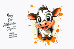 Cute Baby Cow Watercolor Clipart PNG Product Image 1