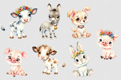 Watercolor Farm Animals and Farmer Kids Clipart Bundle. Product Image 2