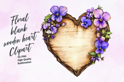 Floral blank wooden heart clipart Product Image 1