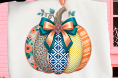 Preppy Patchwork Bow Pumpkin Png Product Image 1