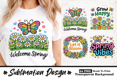 Welcome Spring Cute Cartoon Floral and Butterfly Sublimation Product Image 1