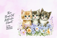 Three cute floral cat watercolor clipart Product Image 1
