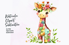 Watercolor cute kawaii Giraffe patchwork patterned clipart Product Image 1