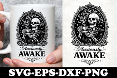 Anxiously Awake Skeleton Coffee Gothic SVG Design Product Image 1