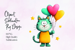 Cute Cat Holding Heart Balloons Sublimation PNG Product Image 1