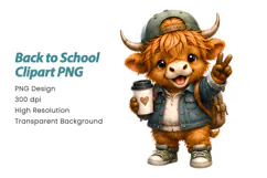 Back to School Highland Cow Clipart PNG, Cute Graduation PNG Product Image 2