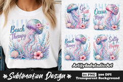 Jellyfish Sublimation PNG | Coastal Beach Shirt Design Product Image 1