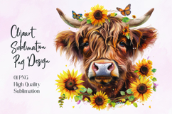 Highland Cow Sunflower Floral Sublimation PNG Product Image 1
