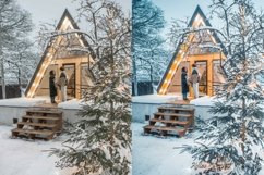 Elevate your winter photos with 35 Winter Glow Lightroom Presets. Create stunning effects with cold, vibrant, iced, and moody themes, perfect for families, bloggers, influencers, winter portraits, and holiday photography.