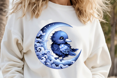 Cute Halloween bird clipart |Blue moon night shirt designs Product Image 3