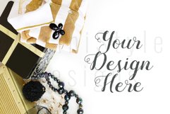 Feminine Styled Desktop Mockup, Gold &amp; black flatlay 194 Product Image 1