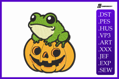 Halloween Frog On Pumpkin Machine Embroidery Design Product Image 1
