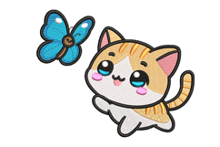 Baby Cat With Butterfly Embroidery Designs Product Image 1
