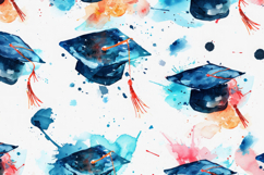 Watercolor Graduation Caps Background Wallpaper Product Image 1