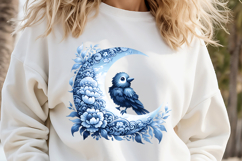 Cute Halloween bird clipart |Blue moon night shirt designs Product Image 3