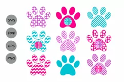 Paw Print SVG, Print Monogram, Dog Paw SVG, Die Cuts. Product Image 1