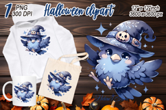 Cute Halloween bird in hat clipart |Blue night shirt designs Product Image 2