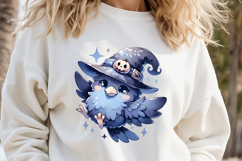 Cute Halloween bird in hat clipart |Blue night shirt designs Product Image 3