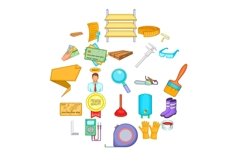 House reconstruction icons set, cartoon style Product Image 1